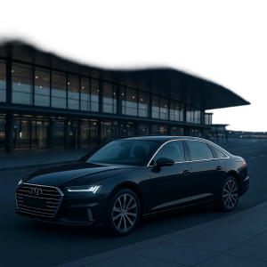Illustration d’un taxi premium prêt à prendre en charge des voyageurs à l’aéroport Roissy-CDG. L’image évoque la ponctualité, la sérénité et la réservation à l’avance.